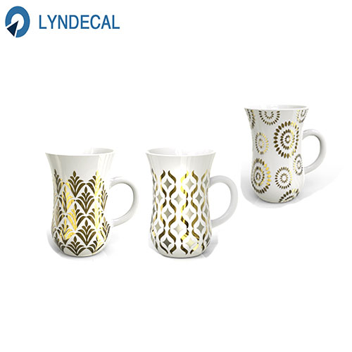 Custom Printed Glass Mug Gold Decals 